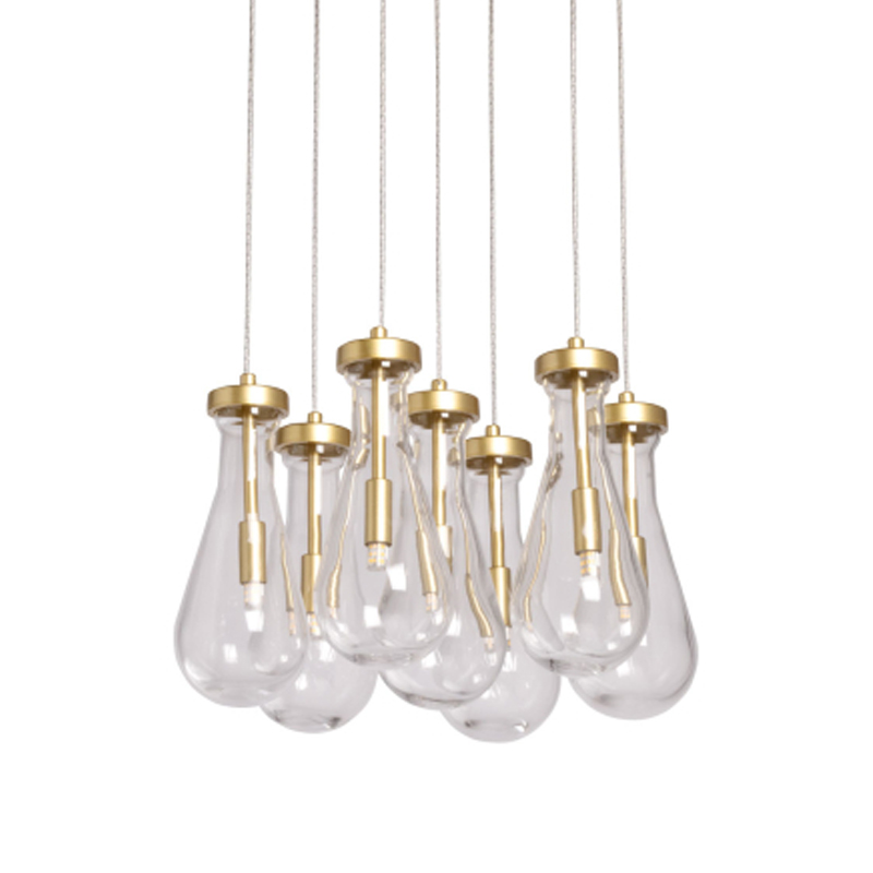 Люстра с 7-ю прозрачными плафонами из стекла в форме капли Lucid Rain  Золотой Прозрачный в Ижевске | Loft Concept 