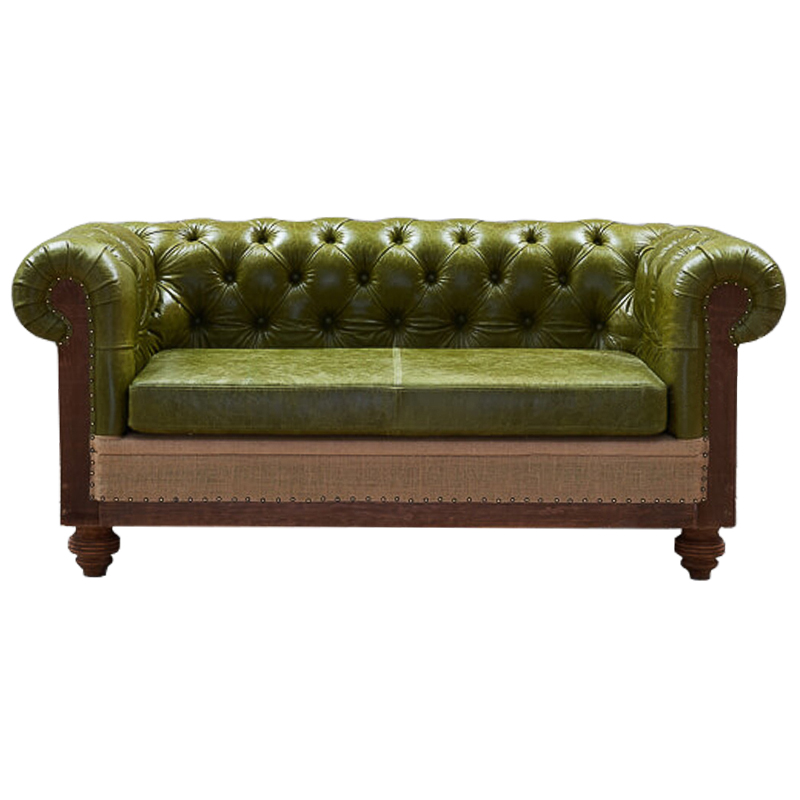 Диван Deconstructed Chesterfield Sofa double  green leather Коричневый Зеленый ivory ( слоновая кость ) в Ижевске | Loft Concept 