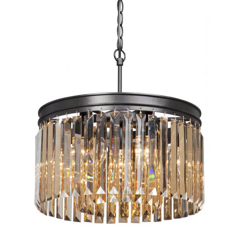 Люстра RH Rhys Amber GLASSS Prism Round Chandelier Янтарное стекло 40 Черный матовый в Ижевске | Loft Concept 