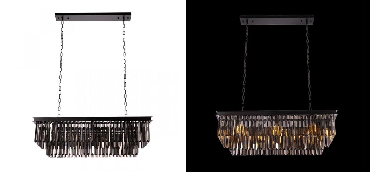 Прямоугольная Люстра Odeon Black iron Серое Стекло Длина 80 см - фото