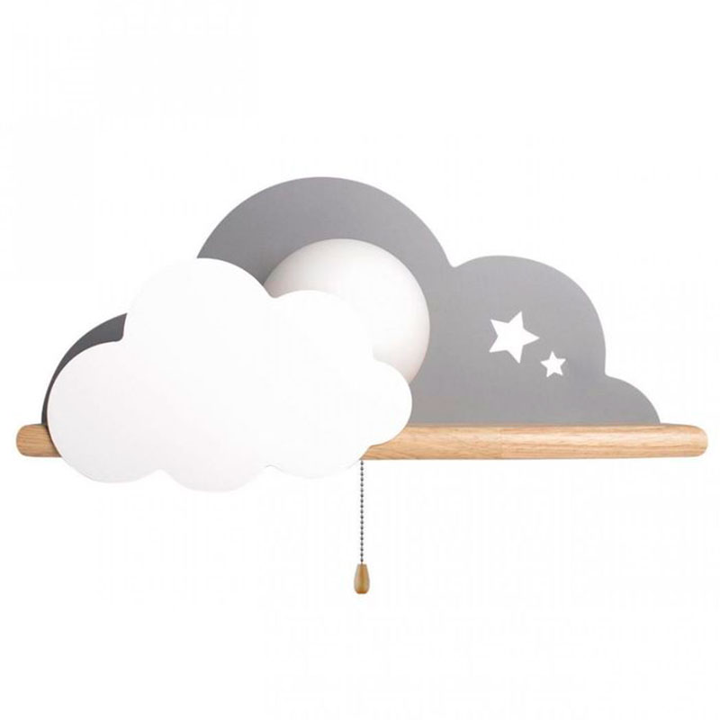 Бра с деревянной полкой серое Облако Wall Lamp Grey Cloud Серый Древесина в Ижевске | Loft Concept 