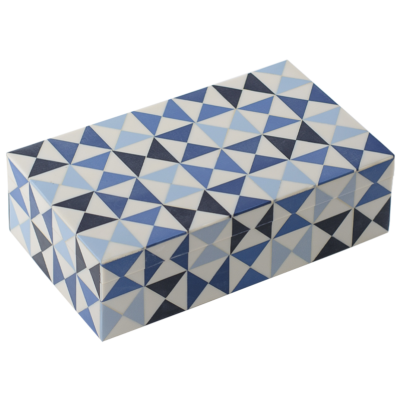 Шкатулка Small Triangles Blue Bone Inlay Box Голубой Синий Белый в Ижевске | Loft Concept 