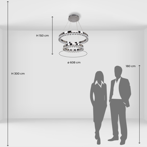Люстра с двумя кольцами цвета хром и прозрачными хрустальными шарами по периметру Sacramento Transparent Balls Chandelier в Ижевске