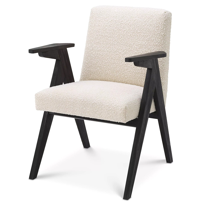 Стул Eichholtz Dining Chair Bobo Boucle Кремовый Черный в Ижевске | Loft Concept 