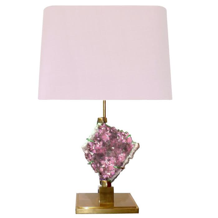 Настольная лампа Bronze and Pink Amethyst Lamp Глянцевое золото Розовый пастельный в Ижевске | Loft Concept 