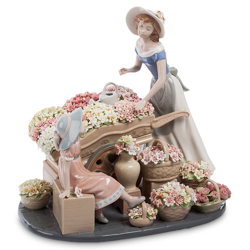 Статуэтка фарфоровая Девушка и маленькая девочка с цветами Charming Statuette Белый Розовый Серо-голубой Зеленый Бежевый Серый в Ижевске | Loft Concept 