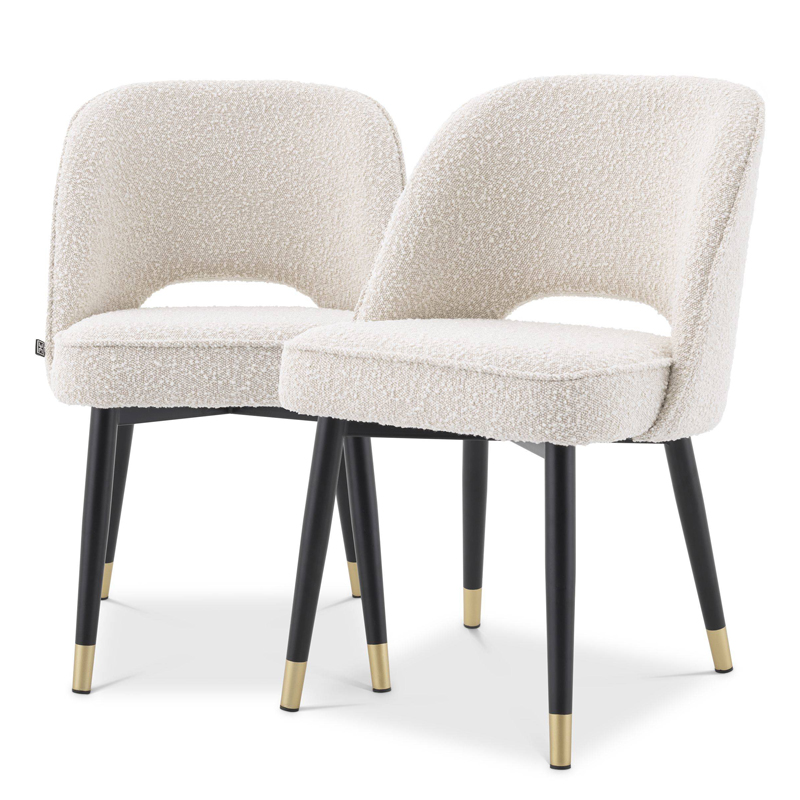 Комплект из двух стульев Eichholtz Dining Chair Cliff set of 2 Boucle cream Кремовый Черный Латунь в Ижевске | Loft Concept 