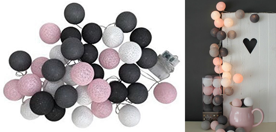 Гирлянда хлопковые фонарики Сotton Ball Pink-Grey - Loft-Concept в Ижевске