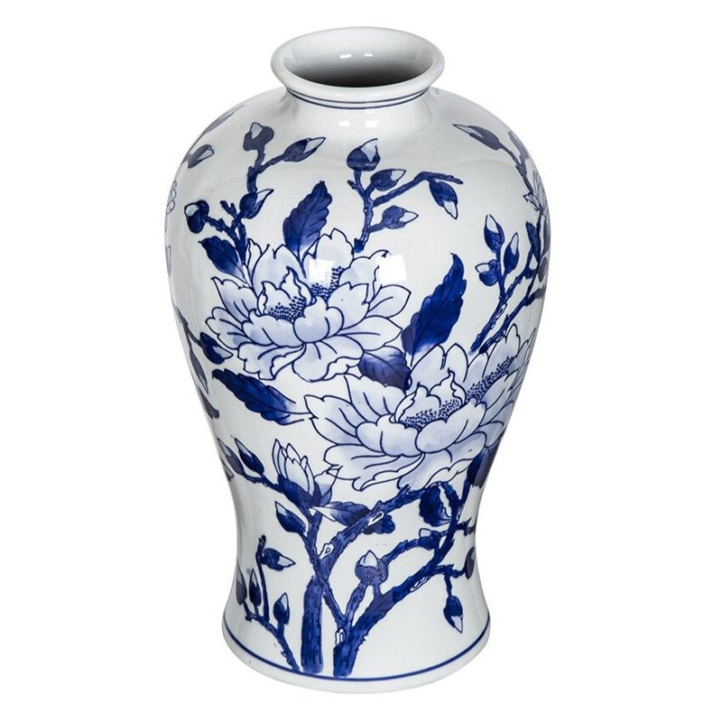 Ваза с бело-синей росписью и изображением цветов Blue & White Ornament Белый Синий в Ижевске | Loft Concept 