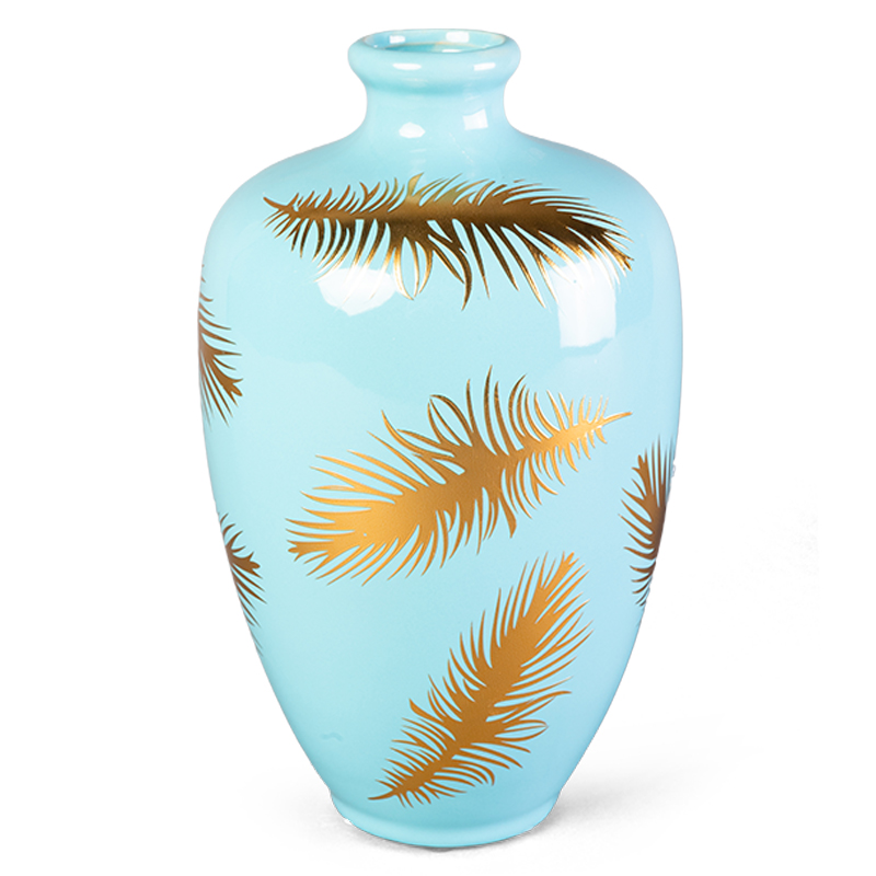 Ваза Gold feathers on blue Vase 25 Голубой Глянцевое золото в Ижевске | Loft Concept 