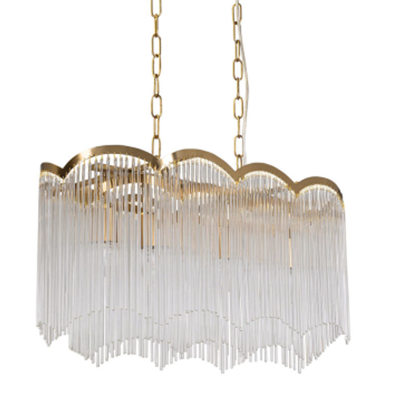 Люстра прямоугольная на цепях с прозрачными трубками и волнистым краем Nembus Золотой Прозрачный в Ижевске | Loft Concept 