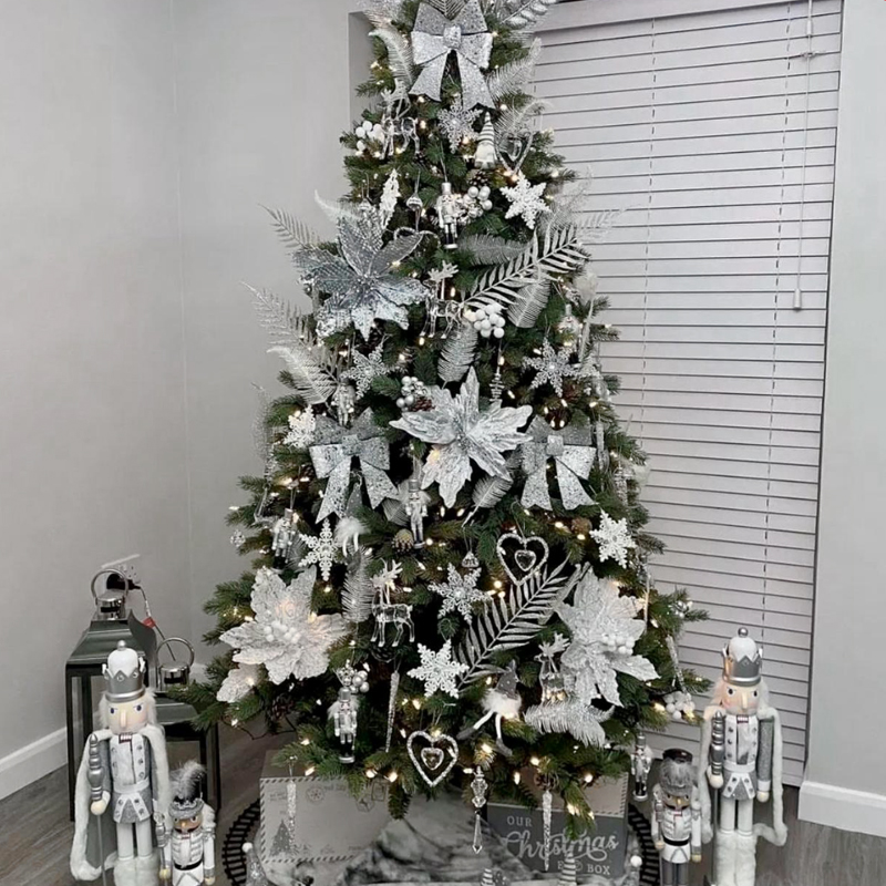 Дизайнерская Елка с Серебряным Декором Christmas Tree Silver Flowers Серебряный Зеленый в Ижевске | Loft Concept 