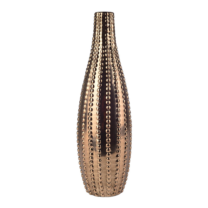 Ваза Ribbed Vase Narrow Throat bronze-gold 34  в Ижевске | Loft Concept 