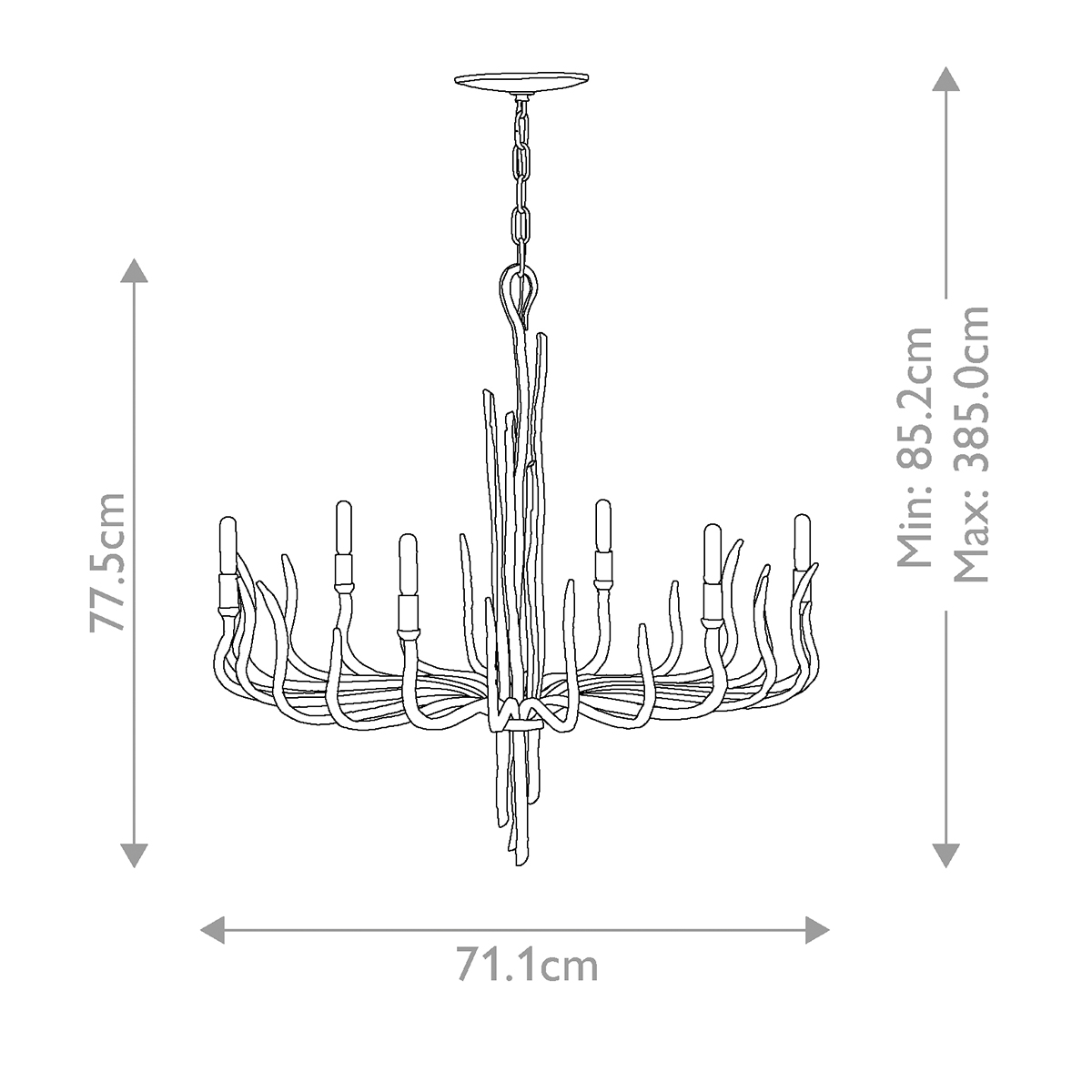 Люстра дизайнерская золотого цвета с 6-ю лампами на изогнутых рожках с текстурной поверхностью Hinkley в Ижевске