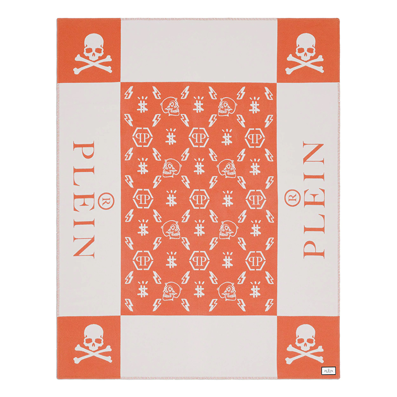 Плед Philipp Plein Plaid Cashmere Skull Orange Оранжевый Белый в Ижевске | Loft Concept 