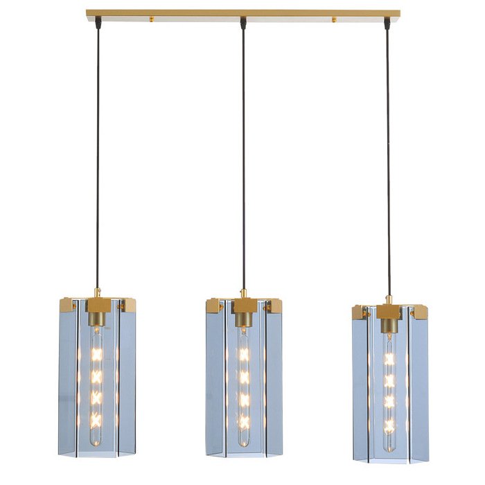 Люстра Rectangle Gray Glass Pendant Lamp 3 Золотой Прозрачное Стекло в Ижевске | Loft Concept 