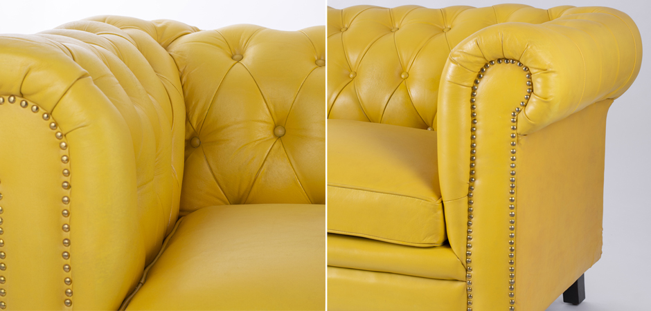 Диван Честерфилд желтая натуральная кожа - фото №1
