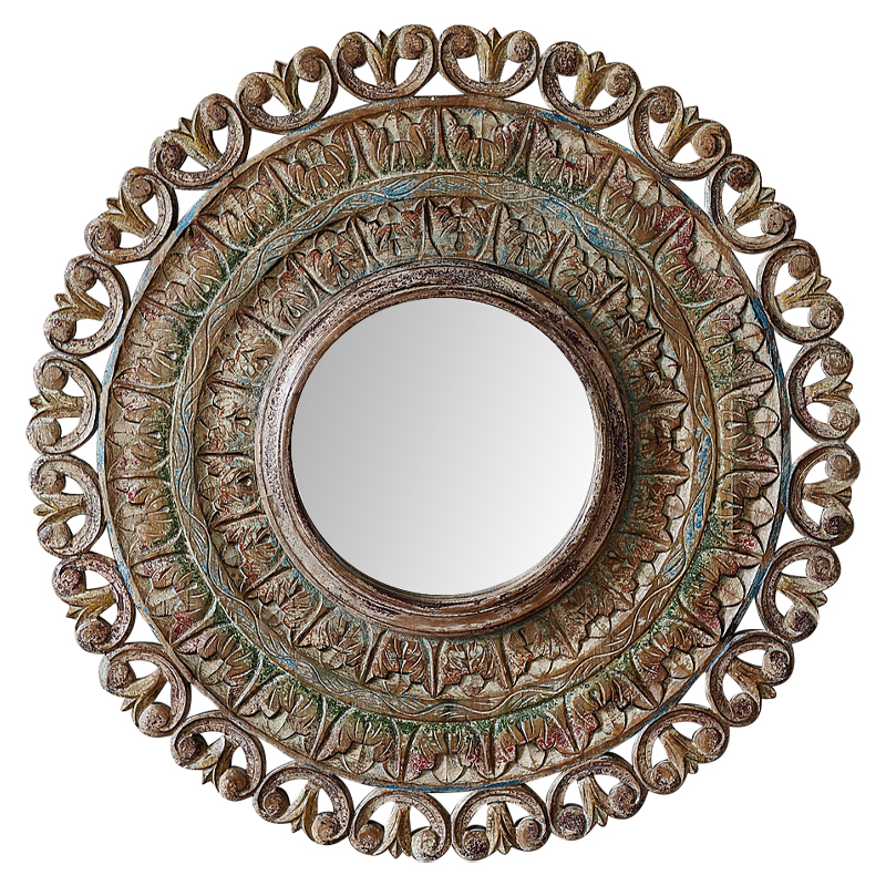 Зеркало в резной раме Manjula Grey Mango Carved Mirror Бежевый Мульти в Ижевске | Loft Concept 