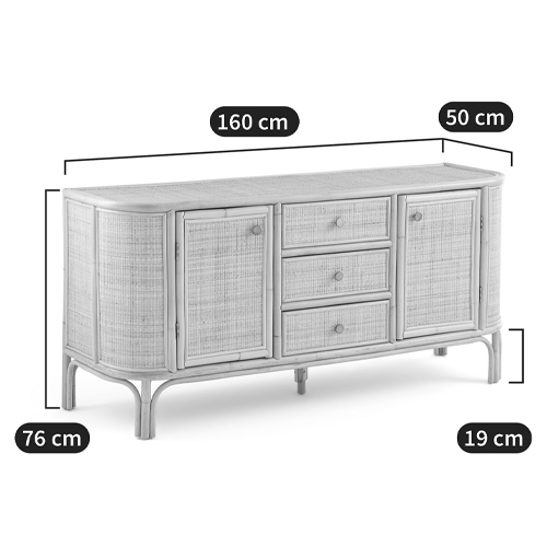 Длинный комод из ротанга с дверцами и ящиками Simone Rattan Chest of Drawers в Ижевске