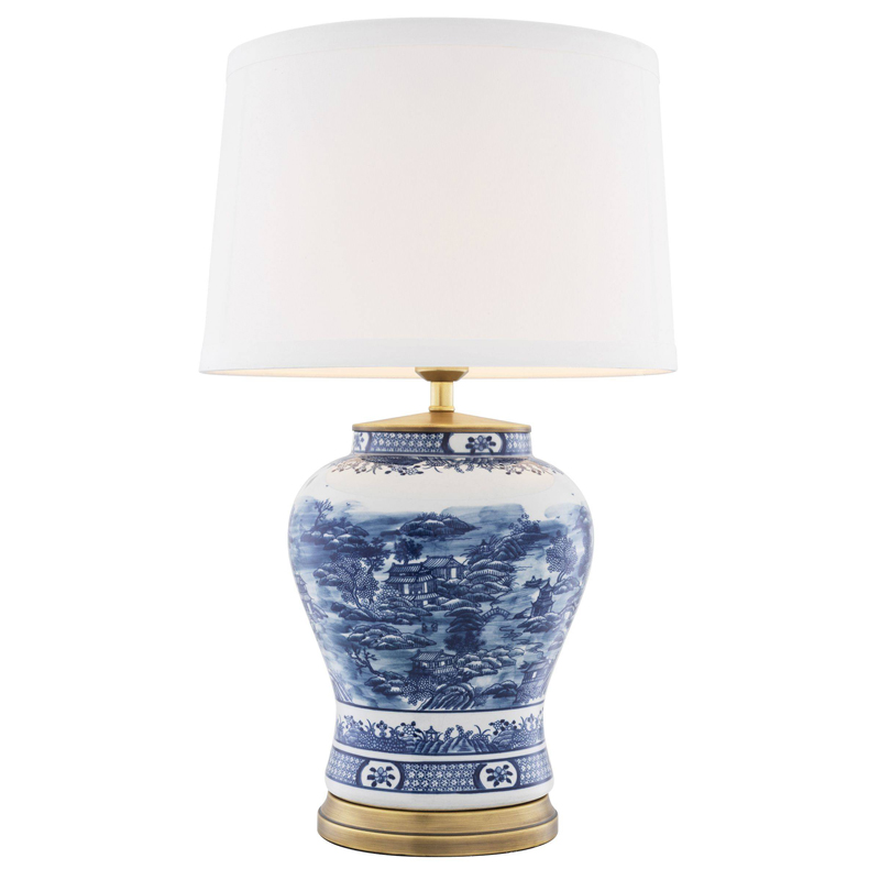 Настольная лампа Eichholtz Table Lamp Chinese Blue Белый Синий Латунь Античная полированная в Ижевске | Loft Concept 