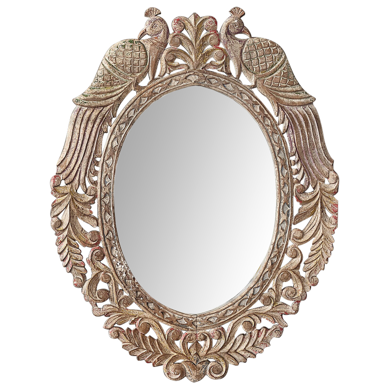 Зеркало в резной раме Viaan Grey Mango Carved Mirror Бежево-серый Коричневый винтаж в Ижевске | Loft Concept 