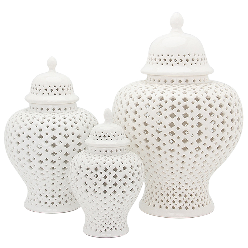 Ваза с крышкой White Ceramic Carving Vase Белый в Ижевске | Loft Concept 