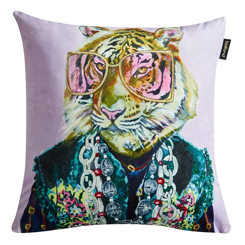 Декоративная подушка Стиль Gucci Tiger Fashion Animals Cushion Сиреневый Мульти в Ижевске | Loft Concept 