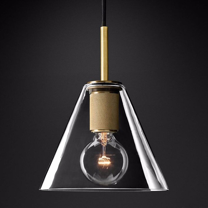 Подвесной светильник RH Utilitaire Funnel Pendant Brass Латунь Прозрачное Стекло в Ижевске | Loft Concept 