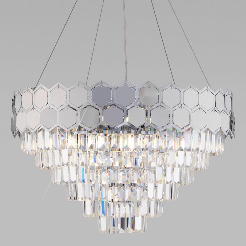 Люстра Hanging Hexagon Moira Chandelier chrome Прозрачный (Transparent) Хром в Ижевске | Loft Concept 