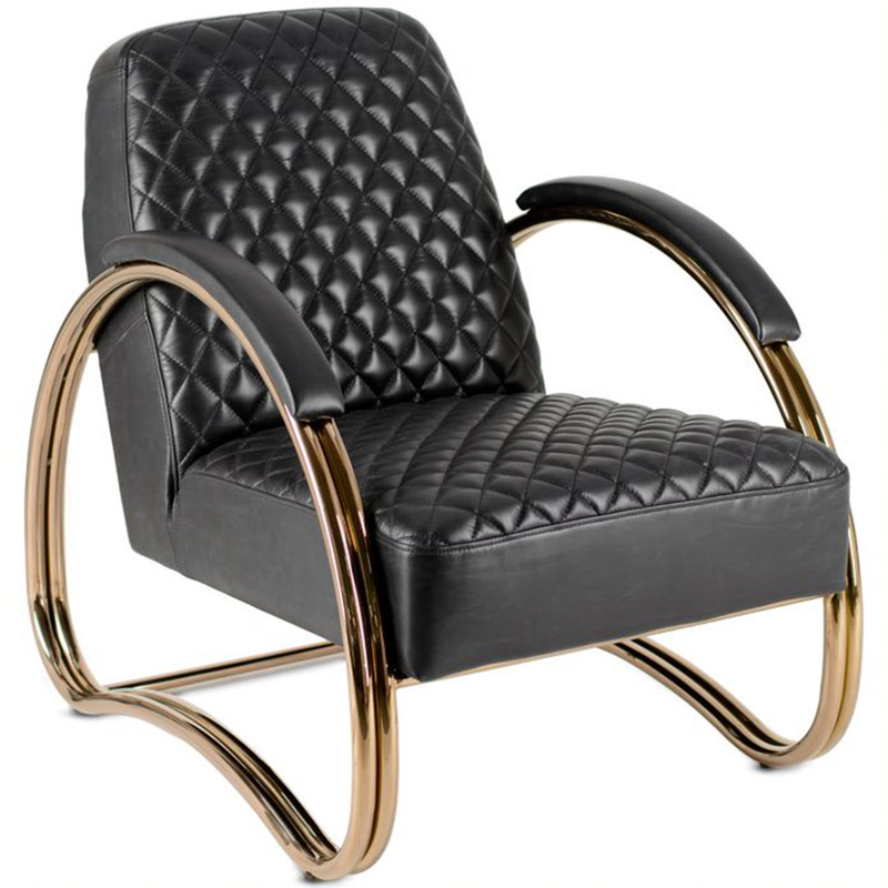 Кресло Hodges Armchair black leather Черный Розовое золото в Ижевске | Loft Concept 