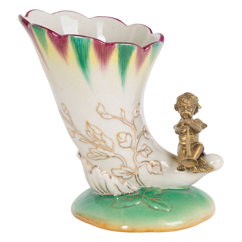 Ваза из фарфора с бронзовой фигуркой ангела Eden Garden porcelain and bronze Зеленый Бронза Белый в Ижевске | Loft Concept 