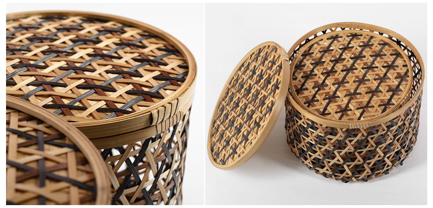 Круглые плетеные коробки с крышкой - фото