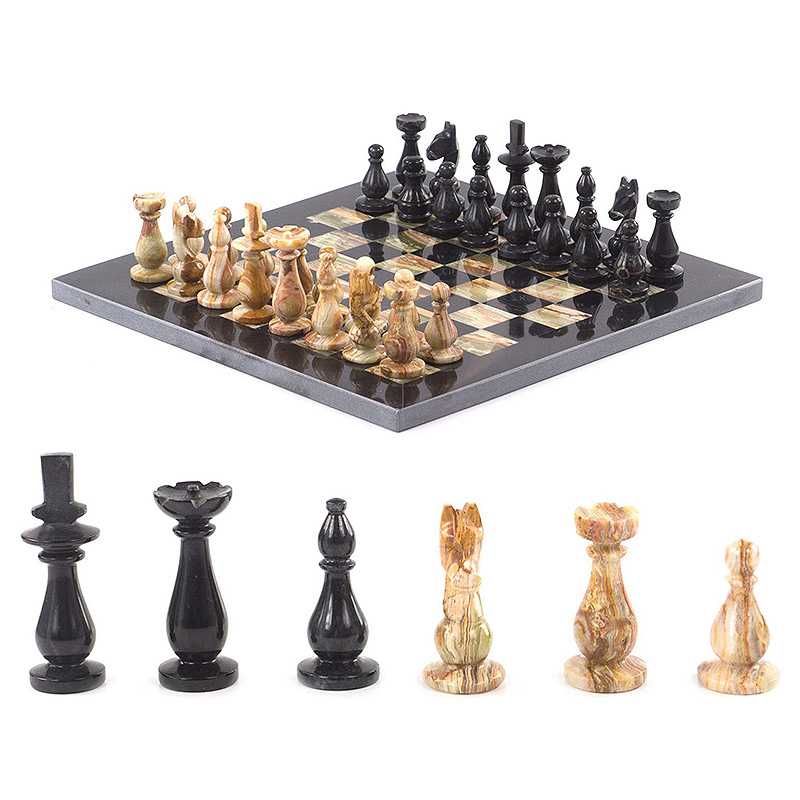 Шахматы настольные из натурального камня Оникс Decorative Thematic Chess Черный Оранжевый в Ижевске | Loft Concept 