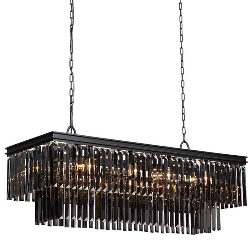 Люстра Odeon Gray glass Rectangular Chandelier Black iron  стекло Смок длина 120 Черный матовый в Ижевске | Loft Concept 