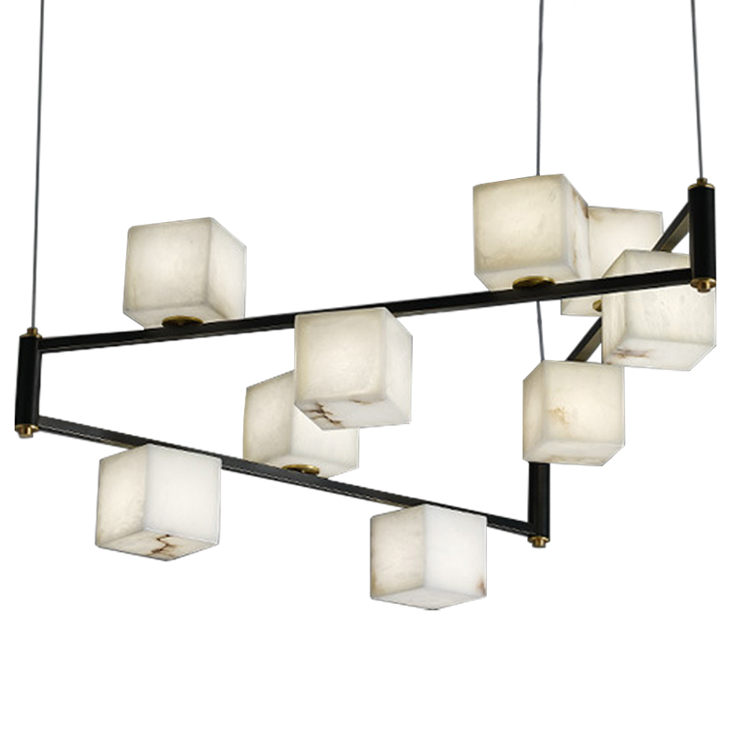 Люстра Marble Cubes Modern Light Chandelier 9 плафонов Белый Мрамор Bianco Черный Латунь в Ижевске | Loft Concept 