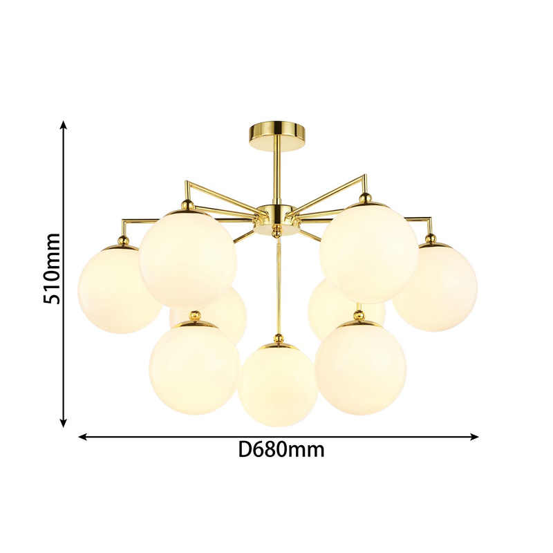Люстра с золотым каркасом и  белыми плафонами Amuse 9 ламп в Ижевске