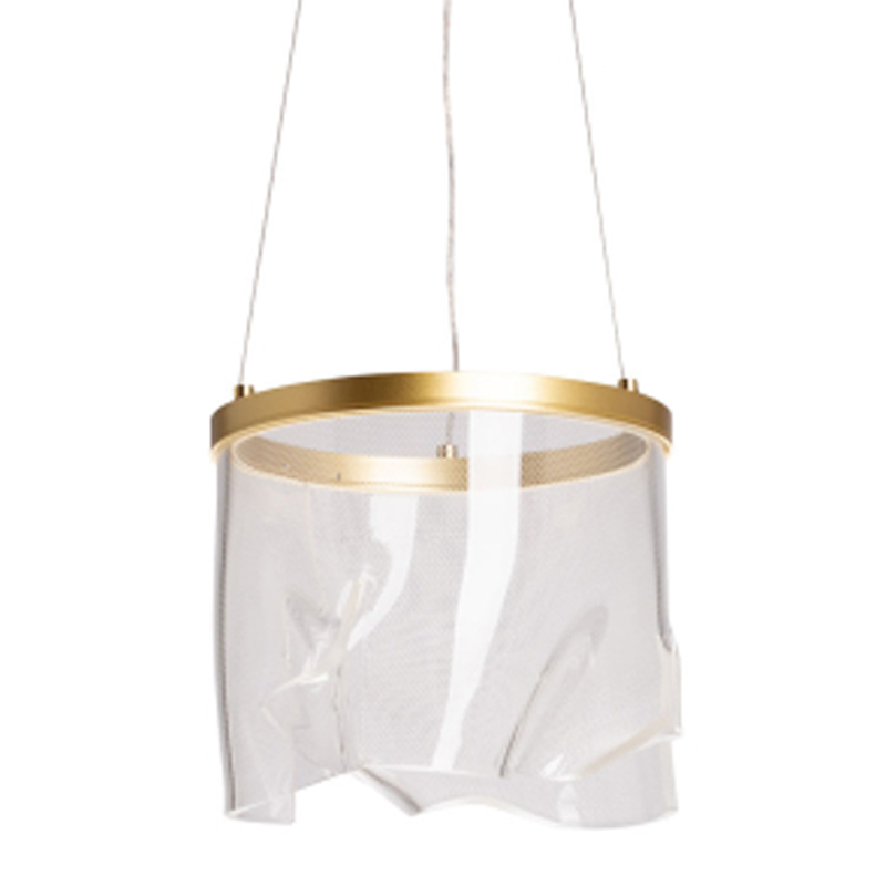 Подвесной светильник цилиндрической формы с прозрачным волнистым плафоном Wave Line Латунь Прозрачный в Ижевске | Loft Concept 