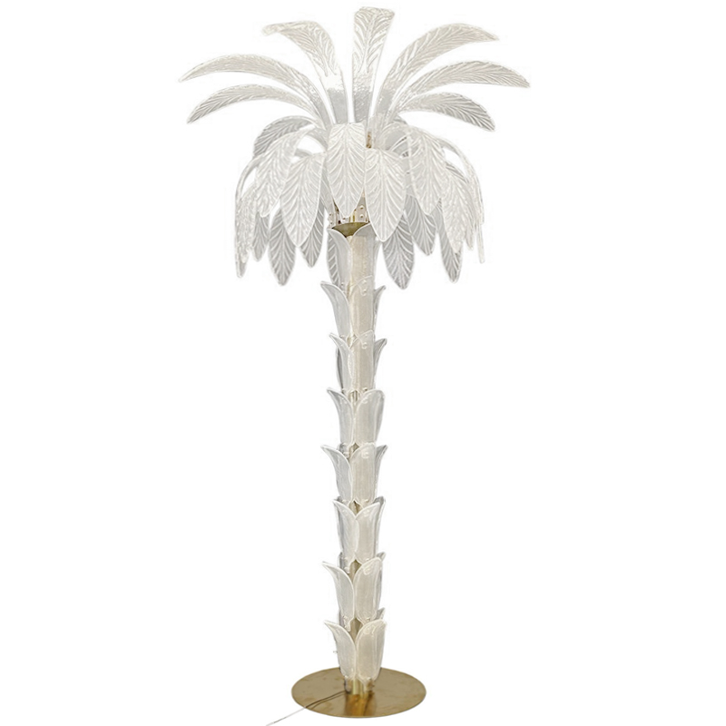 Торшер Glass Decorated Palm Floor Lamp White Листья Пальмы  Золотой Белое матовое стекло в Ижевске | Loft Concept 