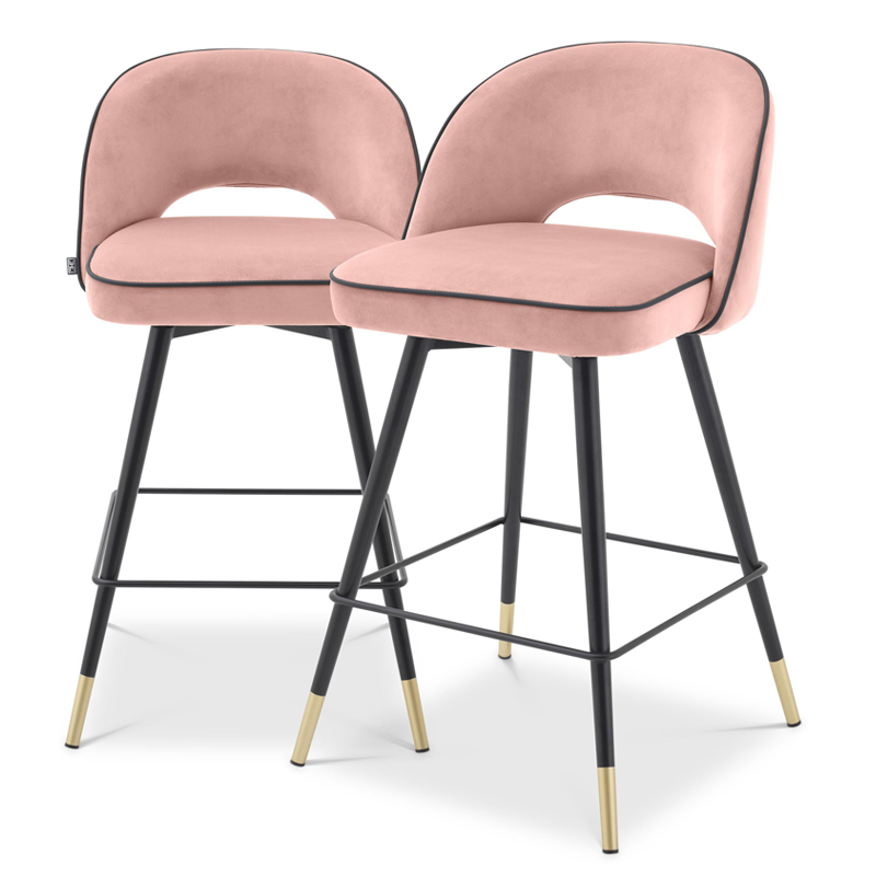 Комплект полубарных стульев Eichholtz Counter Stool Cliff set of 2 nude Розовый пастельный Черный Латунь в Ижевске | Loft Concept 