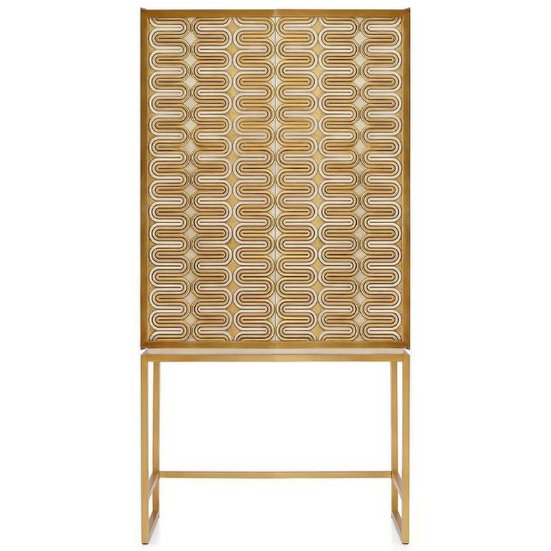 Шкаф Park Avenue Brass Wave Pattern Bar Cabinet Белый Золотой в Ижевске | Loft Concept 