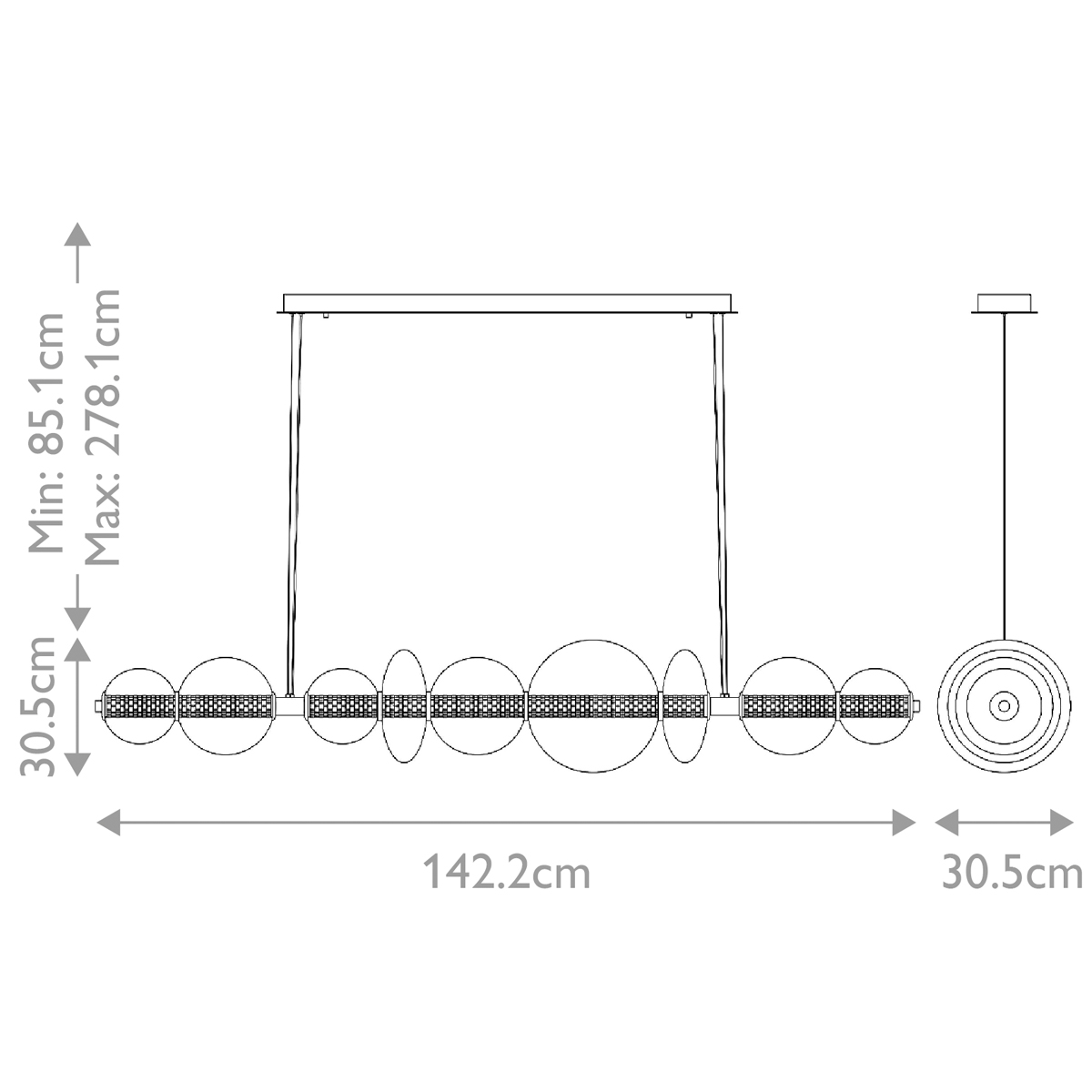 Подвесной светильник линейный с прозрачными стеклянными шарами разного диаметра Eurofase в Ижевске