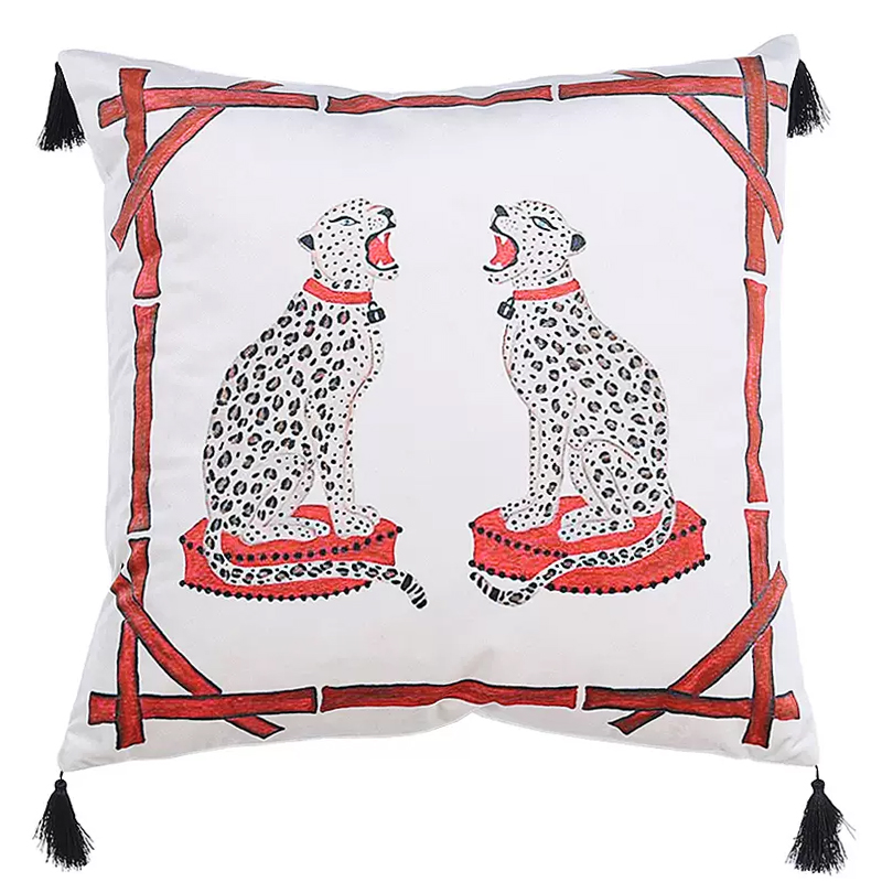 Декоративная подушка Стиль Gucci Two Cheetahs Cushion Белый Красный Черный в Ижевске | Loft Concept 