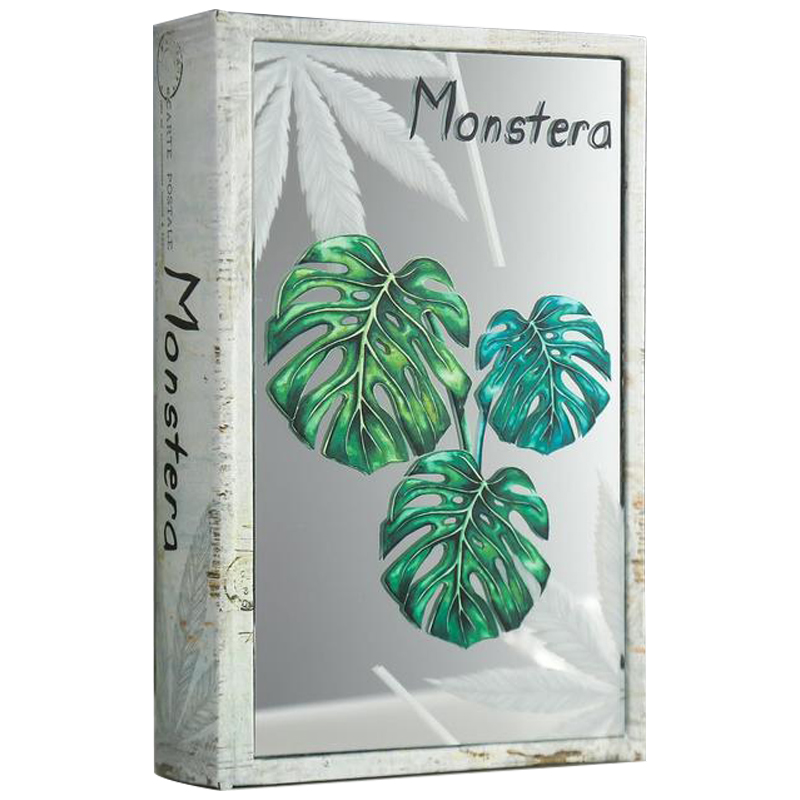 Шкатулка-книга Monstera Leaves Mirror Book Box Серый Зеленый Бежевый в Ижевске | Loft Concept 