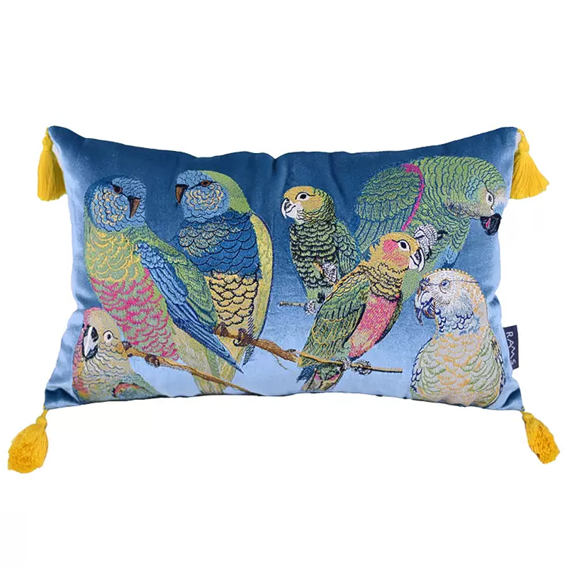 Декоративная подушка с вышивкой Embroidery Parrots Long Pillow Blue Голубой Мульти в Ижевске | Loft Concept 