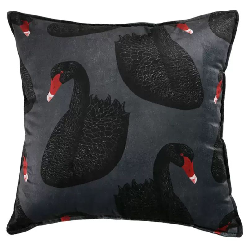 Декоративная подушка Black Swans Cushion Черная Черный Серый Красный в Ижевске | Loft Concept 