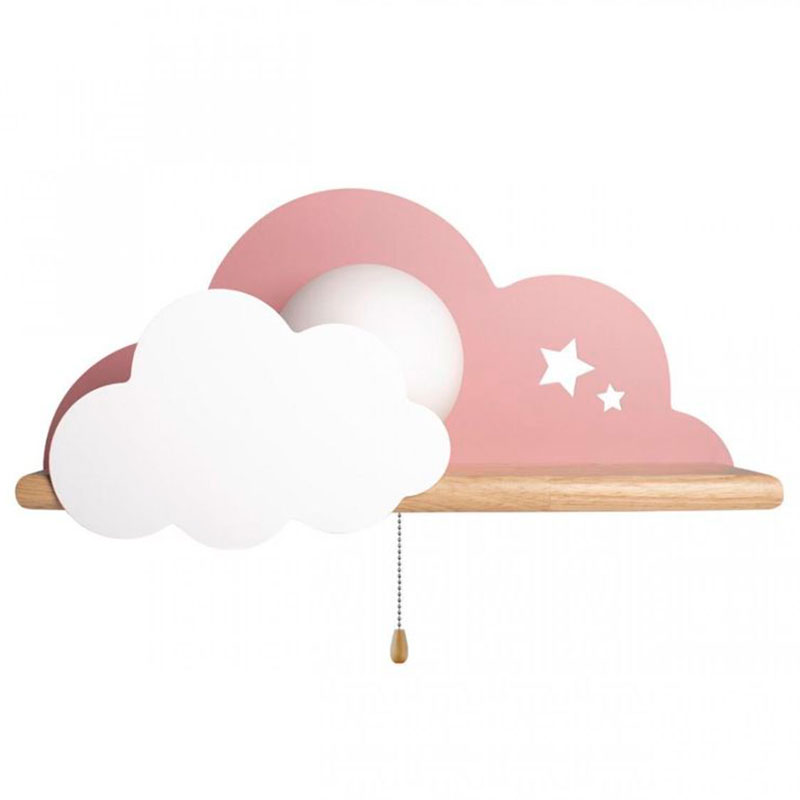 Бра с деревянной полкой розовое Облако Wall Lamp Pink Cloud Розовый пастельный Древесина в Ижевске | Loft Concept 