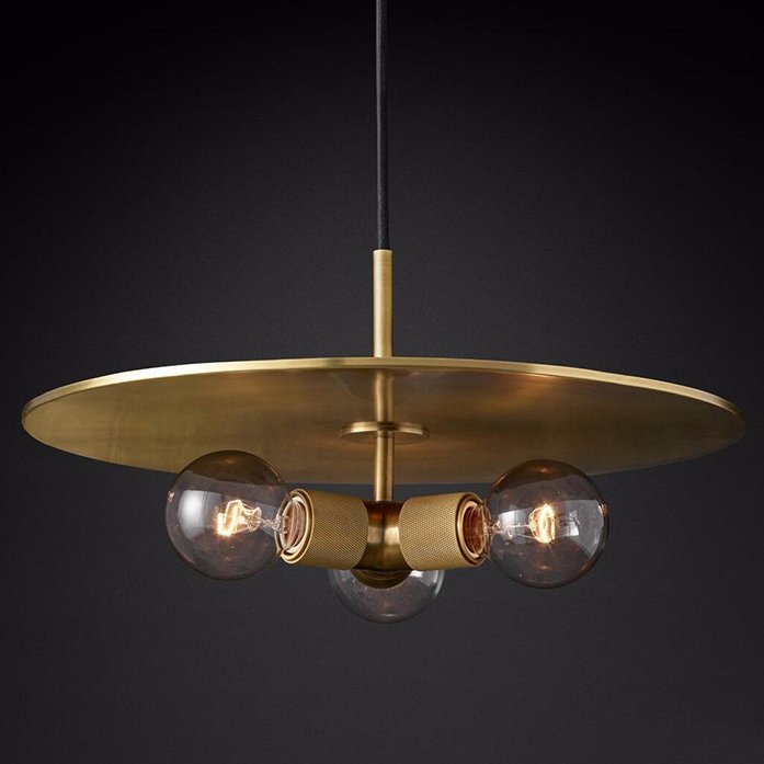 Люстра RH Utilitaire Disk Triple Pendant Brass Латунь Прозрачное Стекло в Ижевске | Loft Concept 