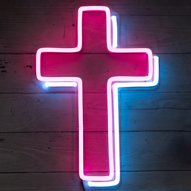 Неоновая настенная лампа Cross Neon Wall Lamp Розовый Синий в Ижевске | Loft Concept 