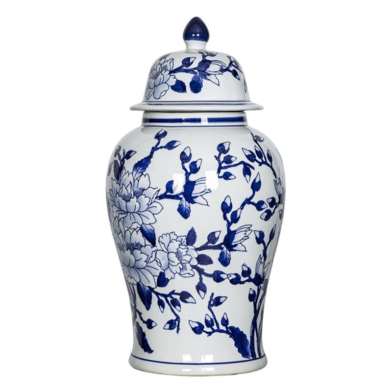 Ваза с крышкой и синим цветочным узором Blue & White Ornament Белый Синий Ваза с крышкой и синим цветочным узором Blue & White Ornament Белый Синий в Ижевске | Loft Concept