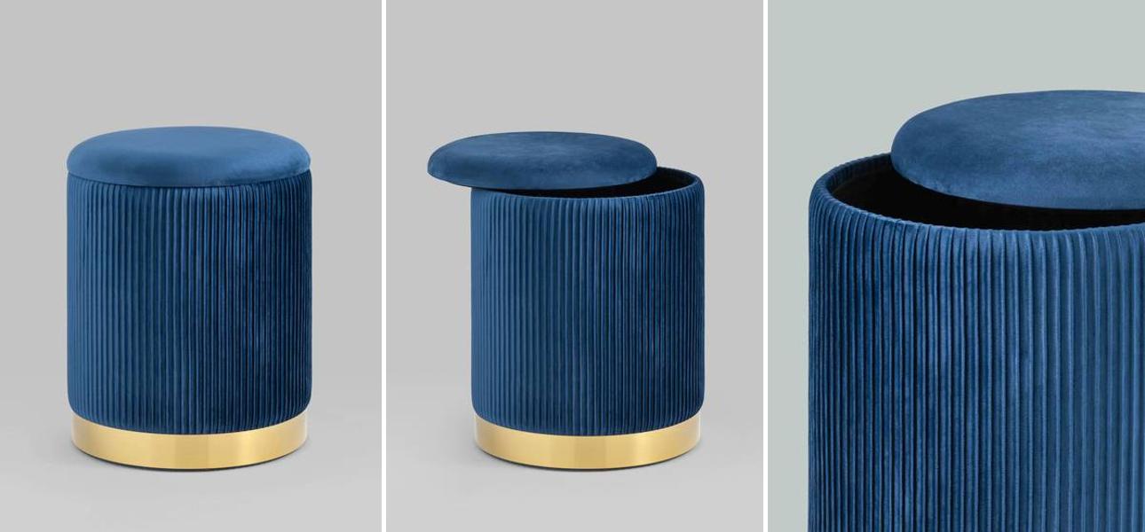 Пуф с ящиком Beatrice синий Glossy Velor - фото